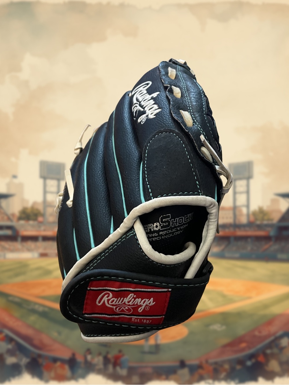 RAWLINGS Fastpitch Softball Glove Women's 11.5" Leather Palm WFP115MT Black Teal - Picture 4 of 8
